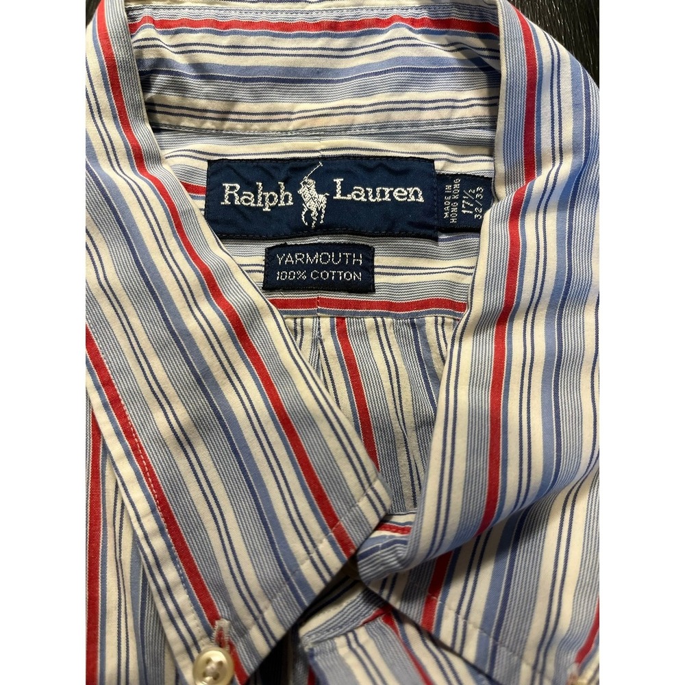 Ralph Lauren Yarmouth Mens Striped Button Down Shirt 17.5 32/33 Cotton - Picture 2 of 4